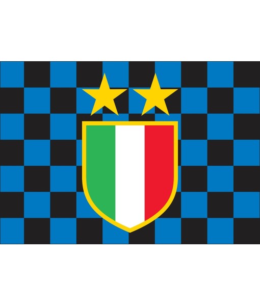 BANDIERA NERA ed AZZURRA SCACCHI SCUDETTO 2 STELLE CAMPIONI D'ITALIA 100 x 140