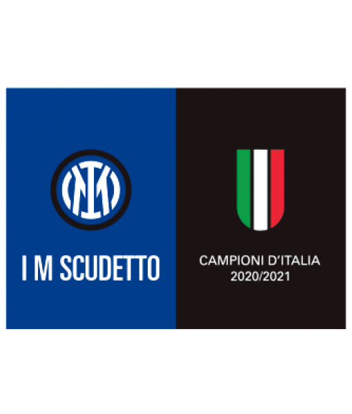 BANDIERONE INTER UFFICIALE CAMPIONI D'ITALIA 2020-21 SCUDETTO TRICOLORE cm. 220 x 140 | BANDIERA INTER CAMPIONI D'ITALIA