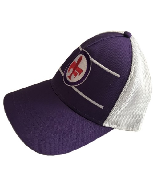 CAPPELLO FIORENTINA UFFICIALE in COTONE BIANCOVIOLA RETINATO