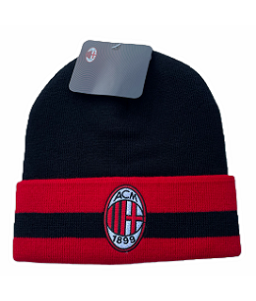 BERRETTO MILAN UFFICIALE CAPPELLO INVERNALE in ACRILICO RICAMATO NERO