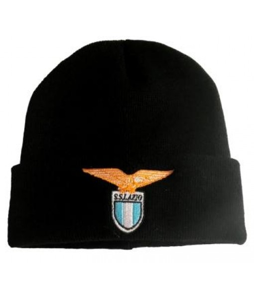 BERRETTO LAZIO UFFICIALE CAPPELLO INVERNALE NERO in ACRILICO RICAMATO