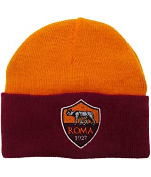 BERRETTO ROMA UFFICIALE CAPPELLO INVERNALE in ACRILICO RICAMATO GIALLOROSSO