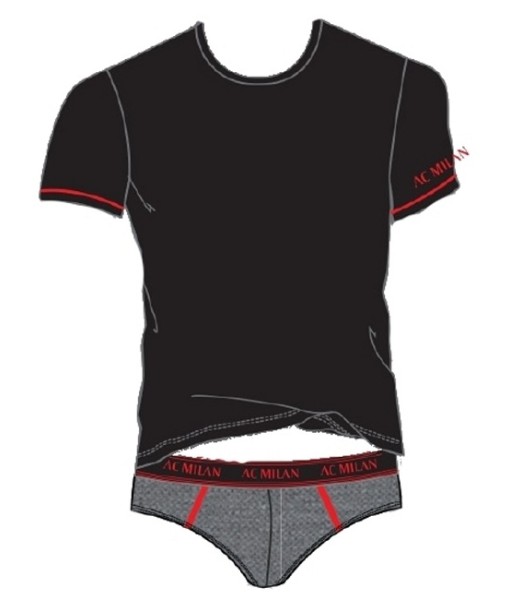COMPLETO T-SHIRT + SLIP MILAN UFFICIALE INTIMO UOMO NEROGRIGIO tg. XXL XL L M S