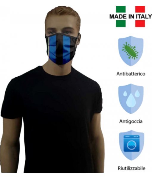 MASCHERINA NERAZZURRA Set 2 pz. COPRIBOCCA LAVABILE DOPPIO STRATO in TESSUTO IDROREPELLENTE e ANTIBATTERICO (NO DPI)