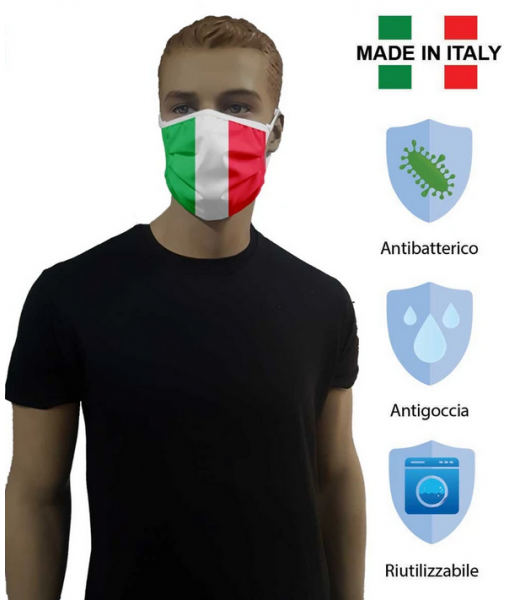 MASCHERINA ITALIA Set 2 pz. COPRIBOCCA LAVABILE DOPPIO STRATO in TESSUTO IDROREPELLENTE e ANTIBATTERICO (NO DPI)