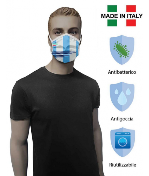 MASCHERINA BIANCOCELESTE Set 2 pz. COPRIBOCCA LAVABILE DOPPIO STRATO in TESSUTO IDROREPELLENTE e ANTIBATTERICO (NO DPI)