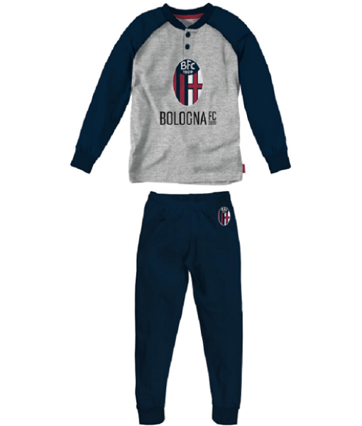 PIGIAMA BOLOGNA FC 1909 UFFICIALE INVERNALE BAMBINO RAGAZZO in CALDO COTONE Grigio-Blu navy