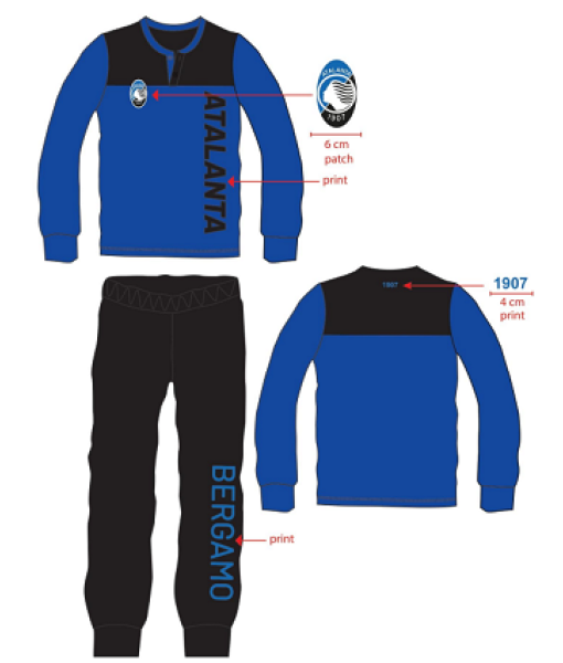 PIGIAMA ATALANTA UFFICIALE INVERNALE UOMO in CALDO COTONE tg. S M L XL XXL