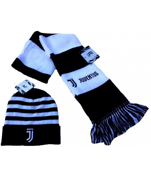 SET JUVENTUS SCIARPA + CUFFIA UFFICIALE KIT JUVE INVERNALE RICAMATO BIANCONERO/04-03