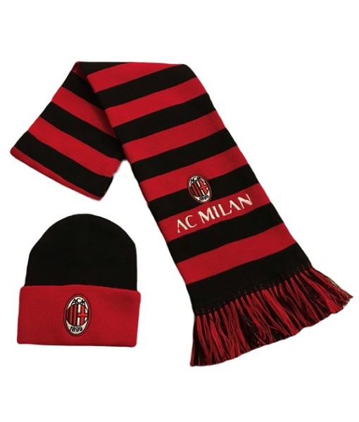 SET MILAN SCIARPA + CUFFIA UFFICIALE KIT INVERNALE RICAMATO ROSSONERO RIGHE