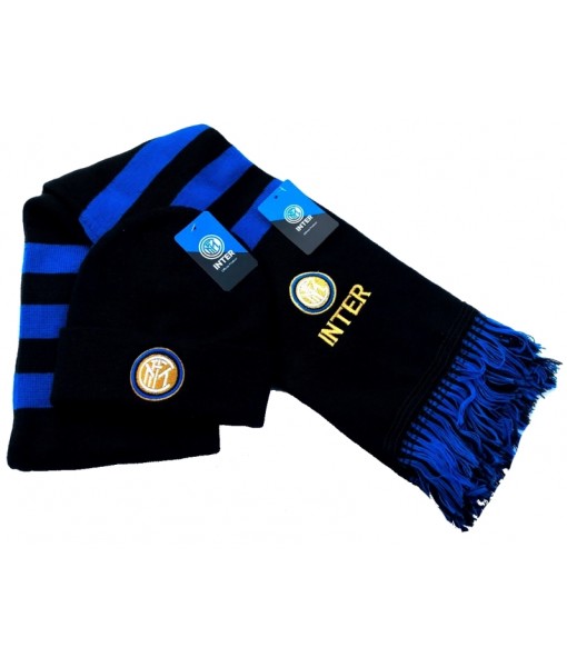 SET INTER SCIARPA + BERRETTO UFFICIALE INVERNALE KIT in ACRILICO RICAMATO 07-NE