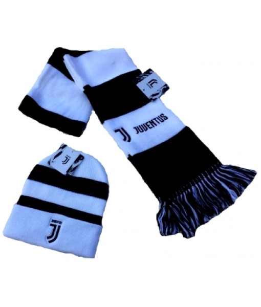 SET JUVENTUS SCIARPA + CUFFIA UFFICIALE KIT JUVE INVERNALE RICAMATO BIANCONERO/04-05