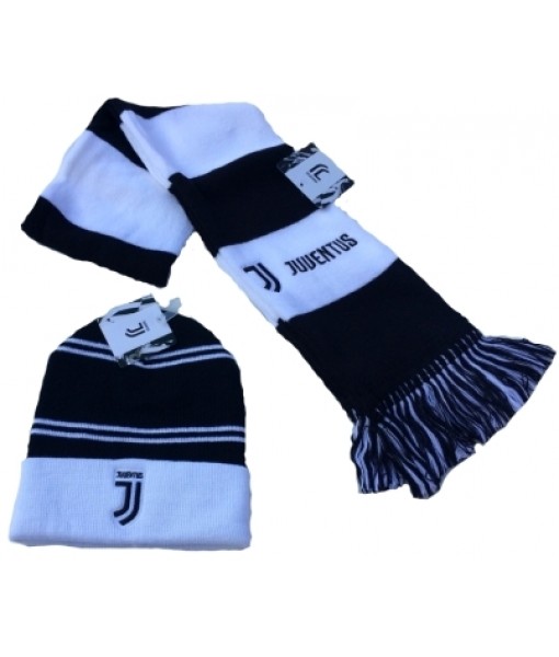 SET JUVENTUS SCIARPA + CUFFIA UFFICIALE KIT JUVE INVERNALE RICAMATO BIANCONERO/04-04