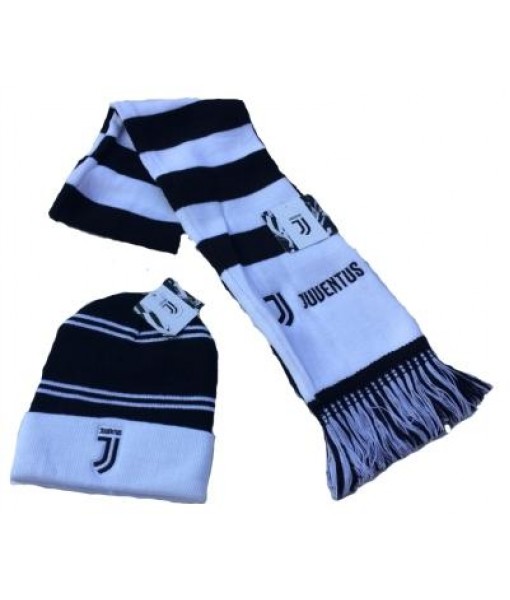 SET JUVENTUS SCIARPA + CUFFIA UFFICIALE KIT JUVE INVERNALE RICAMATO BIANCONERO/02-04