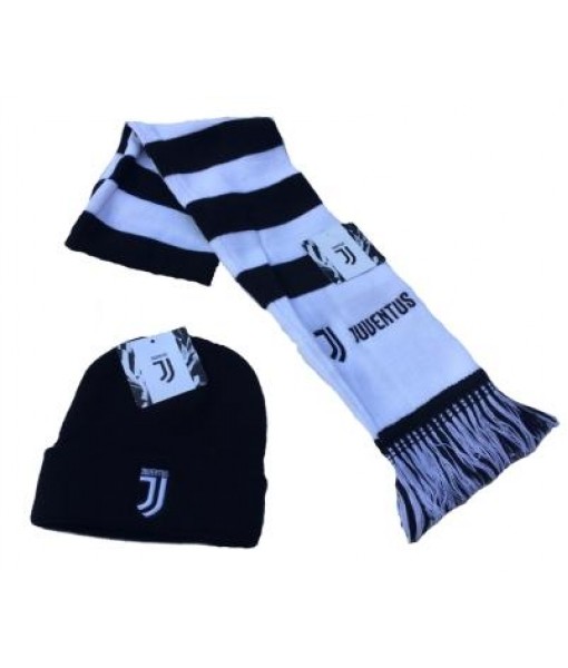 SET JUVENTUS SCIARPA + CUFFIA UFFICIALE KIT JUVE INVERNALE RICAMATO BIANCONERO/02-01