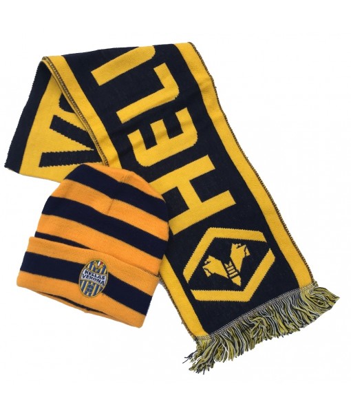 SET VERONA SCIARPA + CUFFIA UFFICIALE KIT HELLAS GIALLOBLU RIGHE