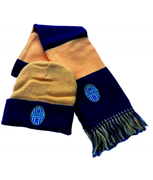 SET VERONA SCIARPA + CUFFIA UFFICIALE KIT INVERNALE HELLAS RICAMATO GIALLOBLU