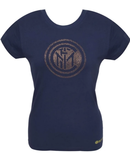 T-SHIRT INTER UFFICIALE DONNA tg. XL L M in COTONE BLU NAVY con STRASS DORATI